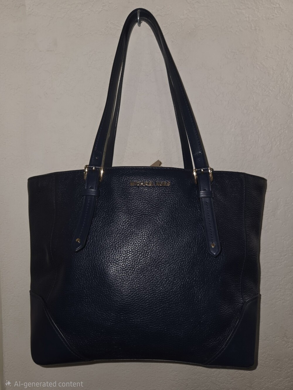 Michael Kors Navy Pebbled Leather Tote with Gold Hardware